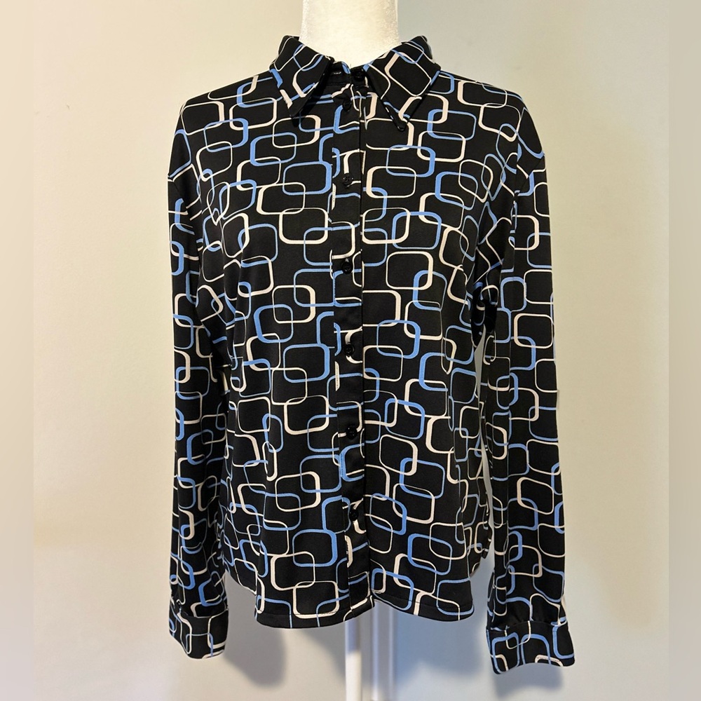 New York & Company Woman’s Button Down Shirt,Long Sleeve,Black/Blue Color,Sz. XL